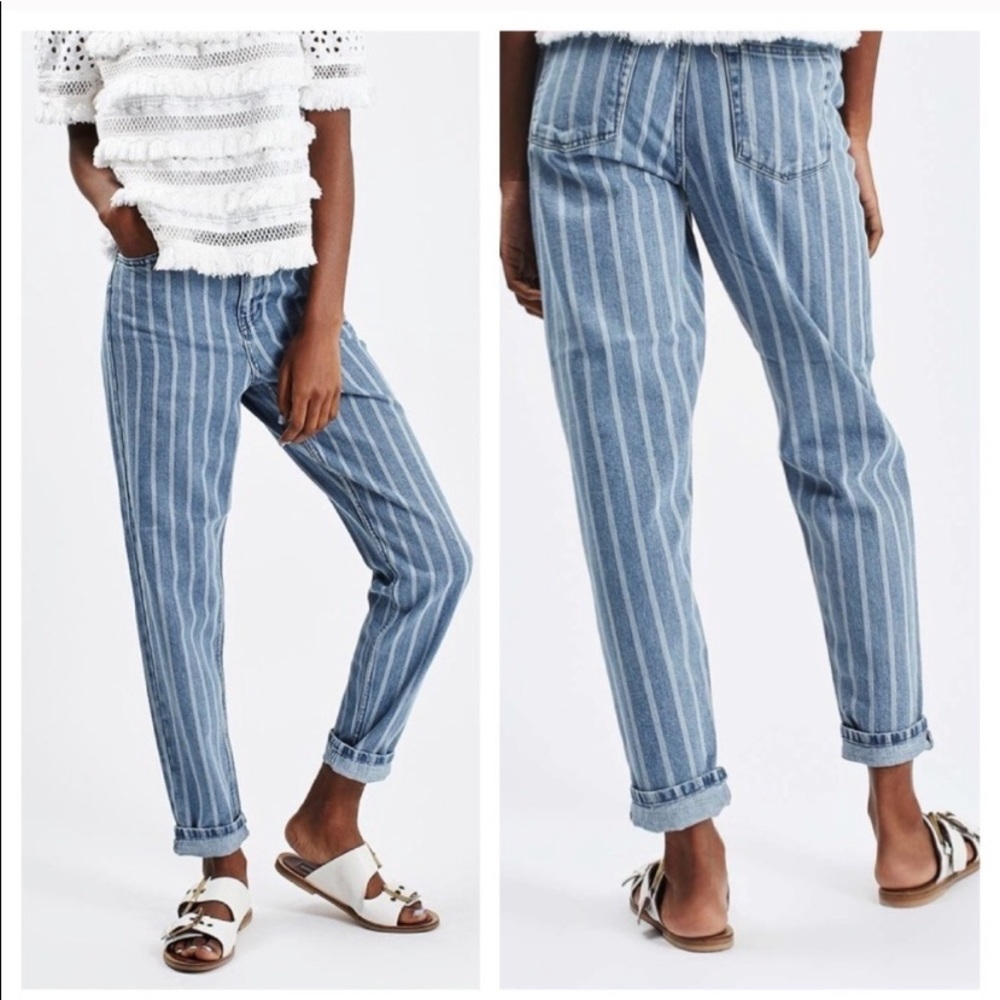 NWOT Topshop Moto Mom Jeans Pinstripe